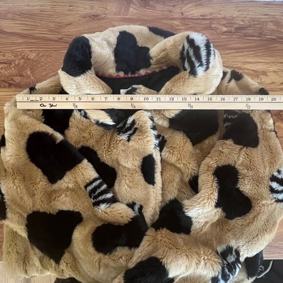 Maeve Faux Fur Zebra And Black Heart Print Coat Size S - Picture 7 of 12